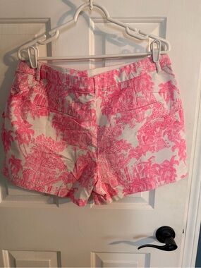 Lilly Pulitzer Pink White Palm Beach Toile Shorts Size 16